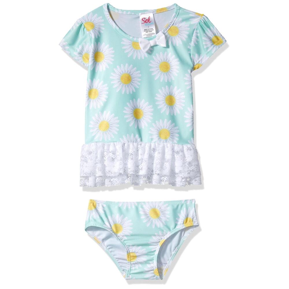Sol Swim Girl Daisy Dancer Two Piece Rashguard Set Light Green Size 6